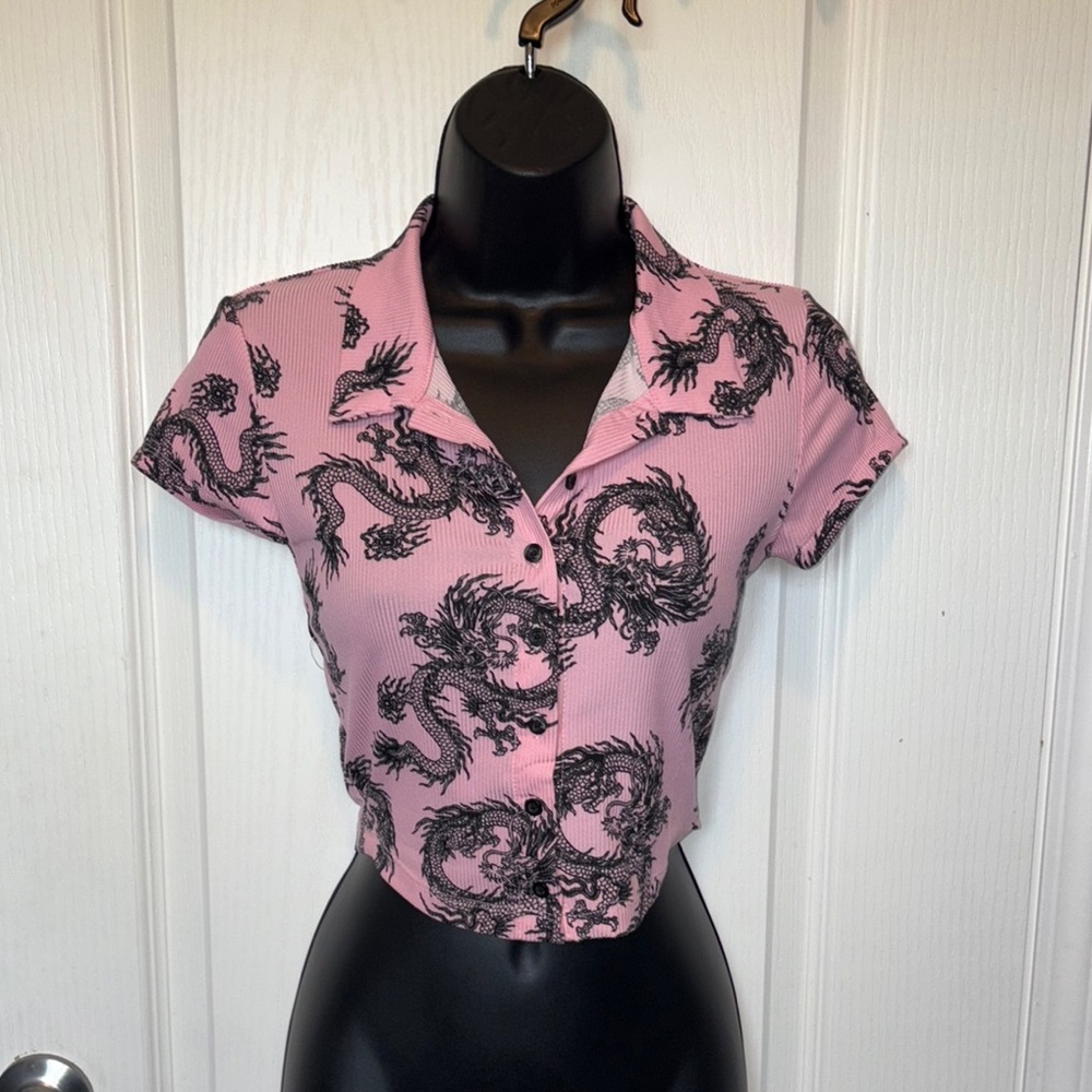 Pink Dragon Print Crop Top